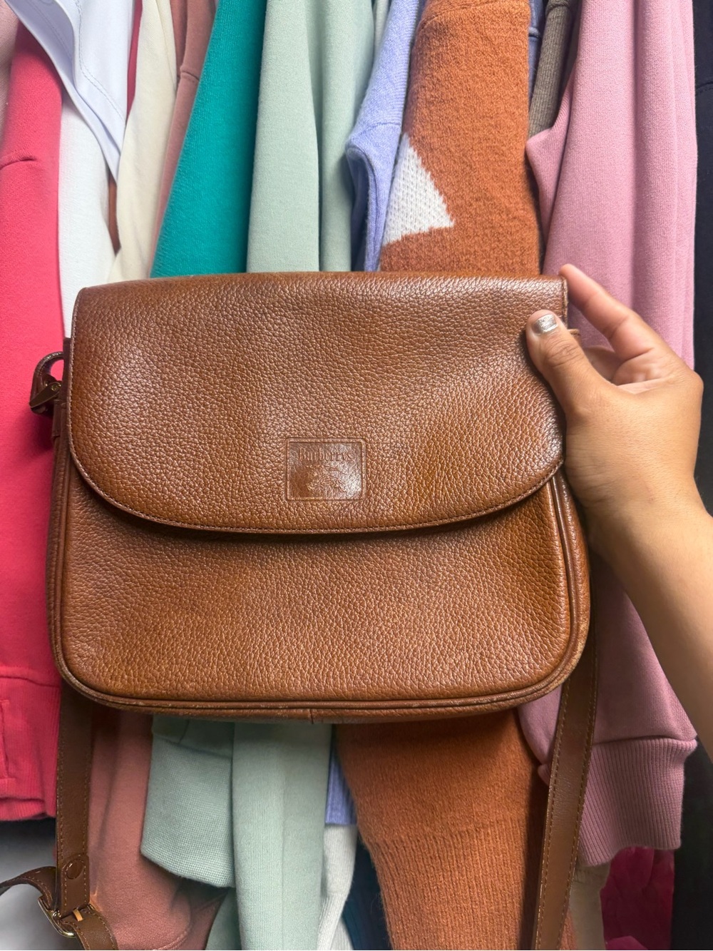 Burberry Brown Pebbled Leather Crossbody Bag